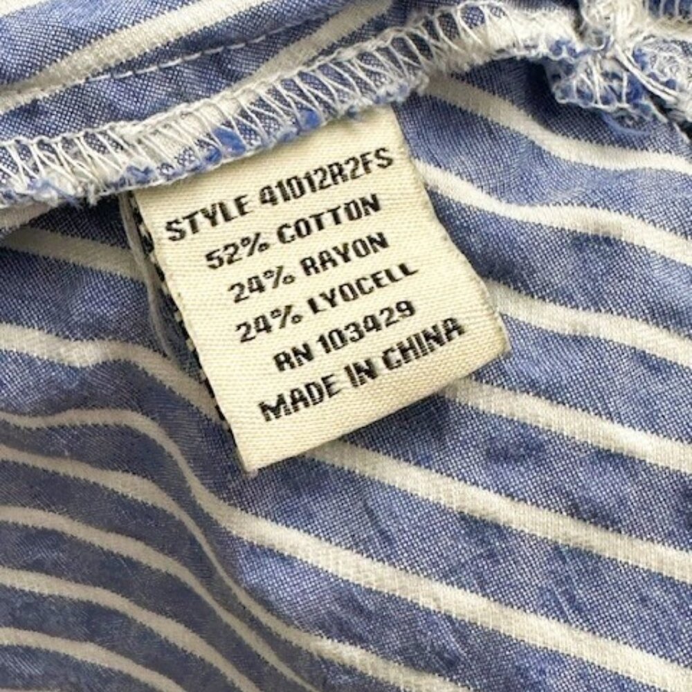 Caffé Marrakesh Blue White Striped Linen Blend Button Down Shirt Large - Picture 5 of 12